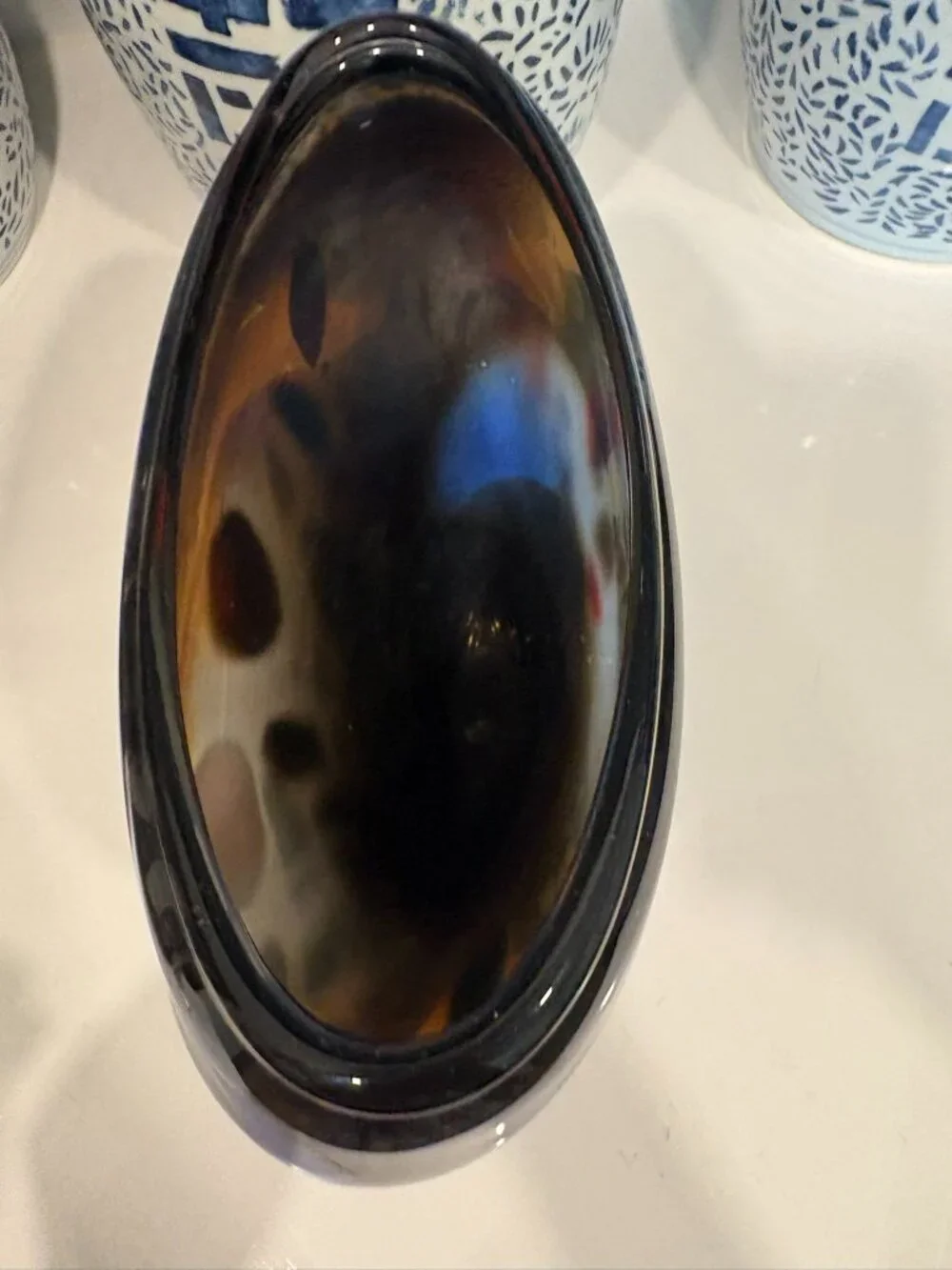 Murano Style Handblown Murrine Art Glass Vase Amber Blue 12”